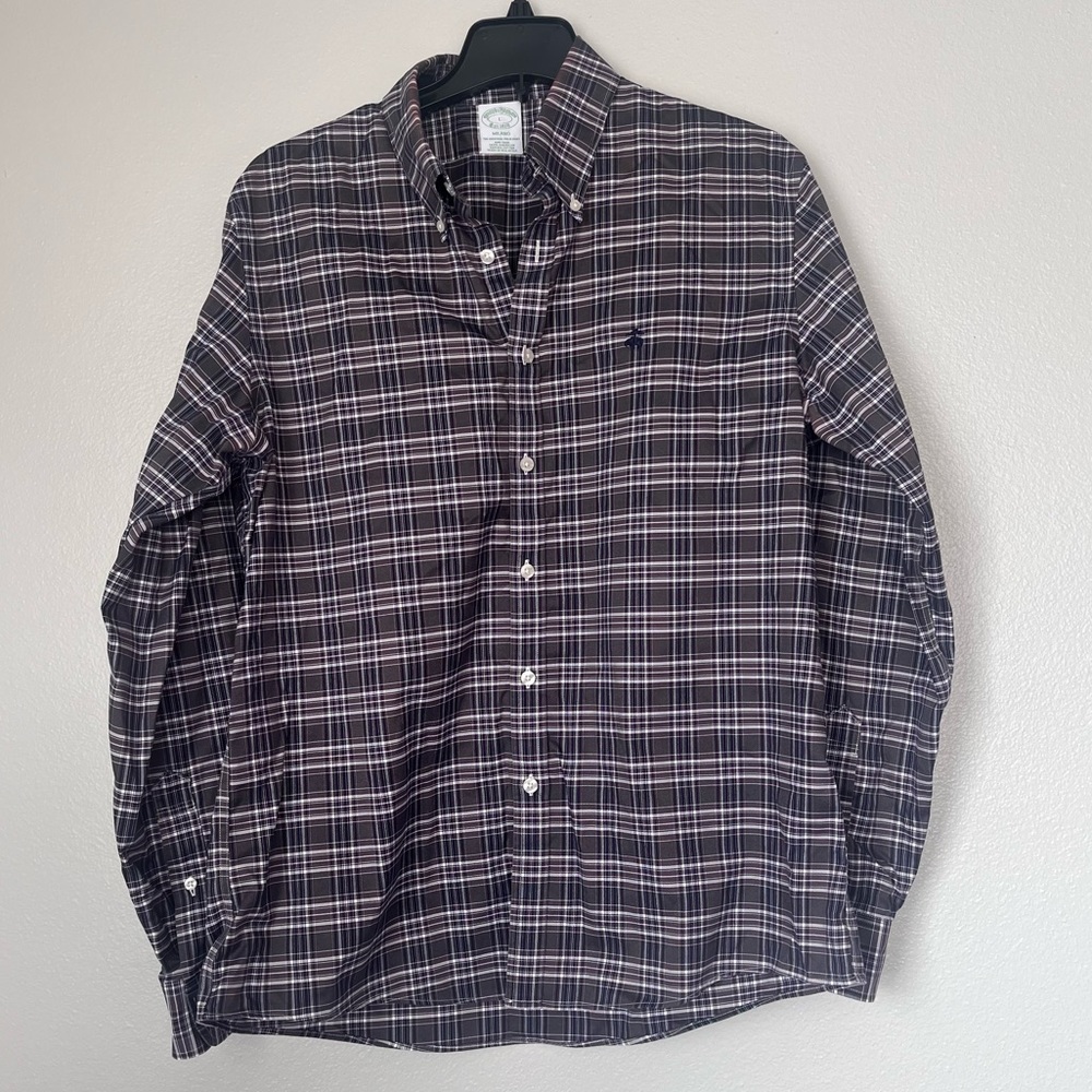 Brooks Brothers Milano Original Collar Button Down Plaid Purple White‎ Large
